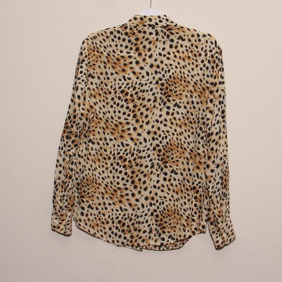 August Silk Animal Print Silk Blouse Top Size 6/36 Long Sleeve Collar - Picture 2 of 9
